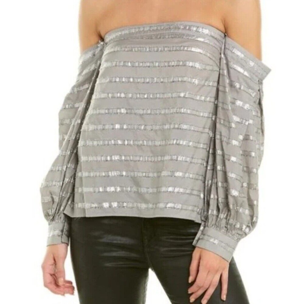 1. State Twilight Hour Metallic Stripe Off Shoulder Blouse Top NWT Size Small
